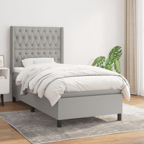 vidaXL Sommier &agrave; lattes de lit et matelas Gris clair 90x190 cm Tissu