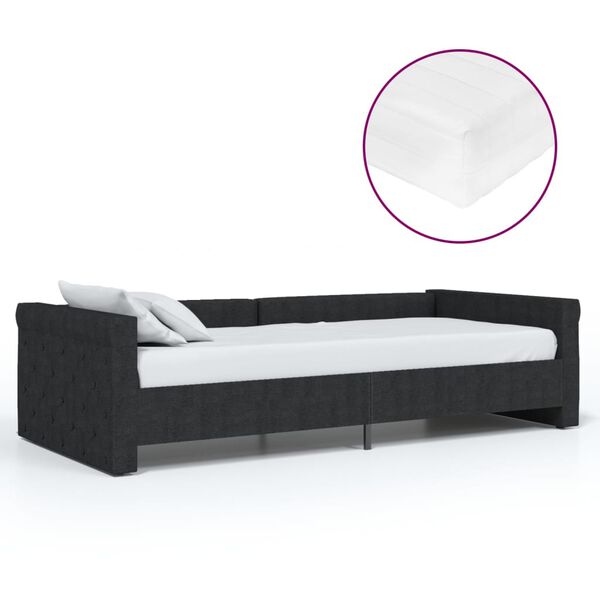 vidaXL Lit avec matelas et &eacute;clairage USB Noir Tissu 90x200 cm