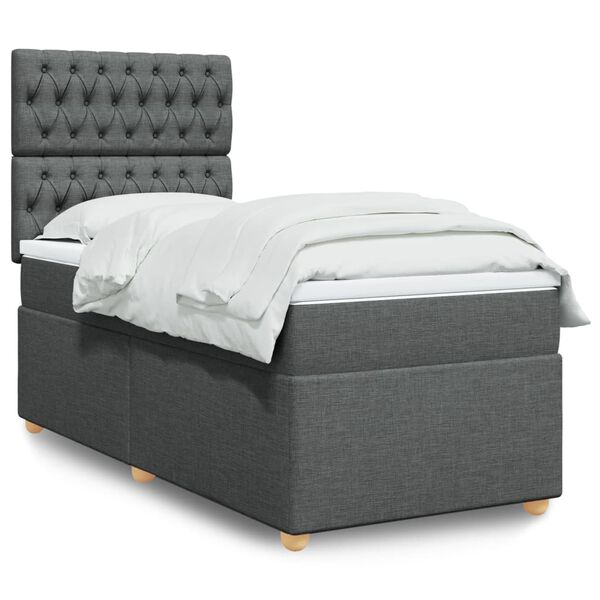 vidaXL Sommier &agrave; lattes de lit avec matelas Gris fonc&eacute; 100x200cm Tissu