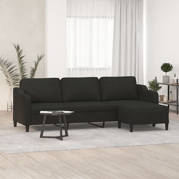 vidaXL Canap&eacute; &agrave; 3 places avec repose-pieds Noir 210 cm Tissu