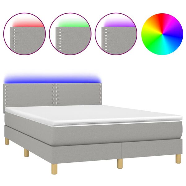vidaXL Sommier &agrave; lattes de lit et matelas et LED Gris clair 140x190 cm