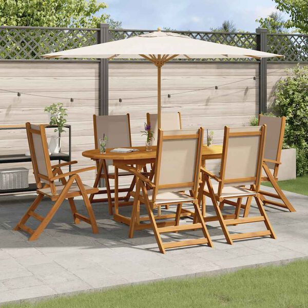 vidaXL Ensemble &agrave; Manger de jardin 7pcs bois d'acacia solide textil&egrave;ne