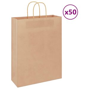 vidaXL Sacs en papier 50 pcs avec poign&eacute;es marron 32x12x42 cm