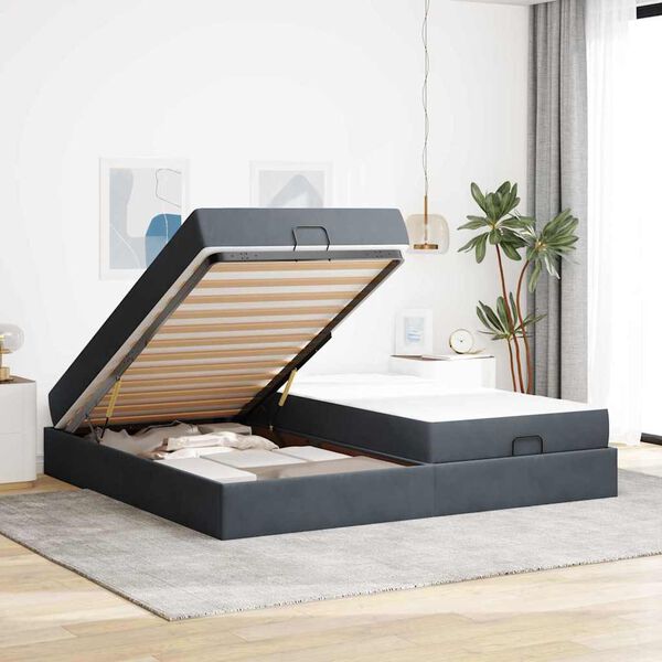vidaXL Cadre de lit avec matelas avec matelas 2 pcs Gris Fonc&eacute; Velours