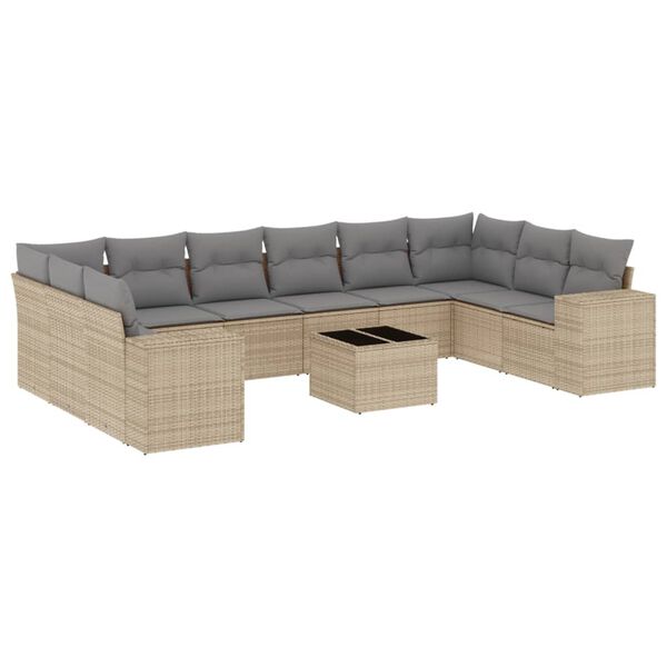 vidaXL Salon de jardin 11 pcs avec coussins beige r&eacute;sine tress&eacute;e