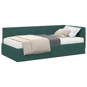 vidaXL Cadre de lit d'angle avec matelas 2 pcs Vert Velours