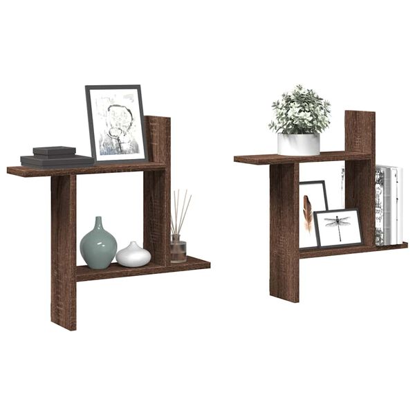 vidaXL &Eacute;tag&egrave;res murales 2pcs ch&ecirc;ne marron 50x12x50cm bois d'ing&eacute;nierie