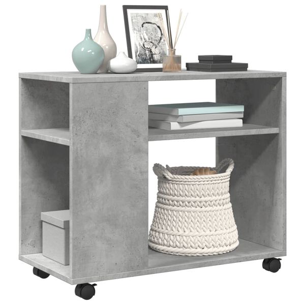 vidaXL Table d'appoint avec roues gris béton bois d'ingénierie