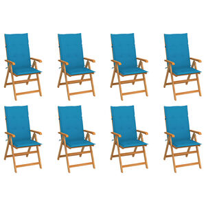 vidaXL Fauteuils pliants inclinables avec coussins, 8 pi&egrave;ces, en teck massif