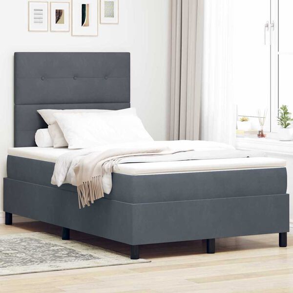 vidaXL Lit &agrave; ressorts avec matelas Gris fonc&eacute; 120 x 200 cm tissu