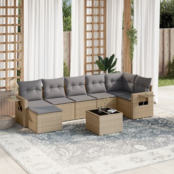 vidaXL Salon de jardin avec coussins 8 pcs beige résine tressée