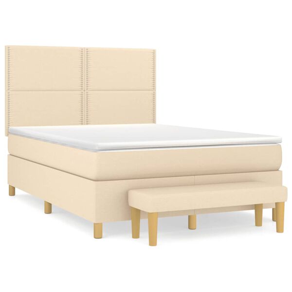 vidaXL Sommier &agrave; lattes de lit avec matelas Cr&egrave;me 140x190 cm Tissu