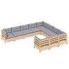 vidaXL Salon de jardin 10 pcs avec coussins gris Bois de pin