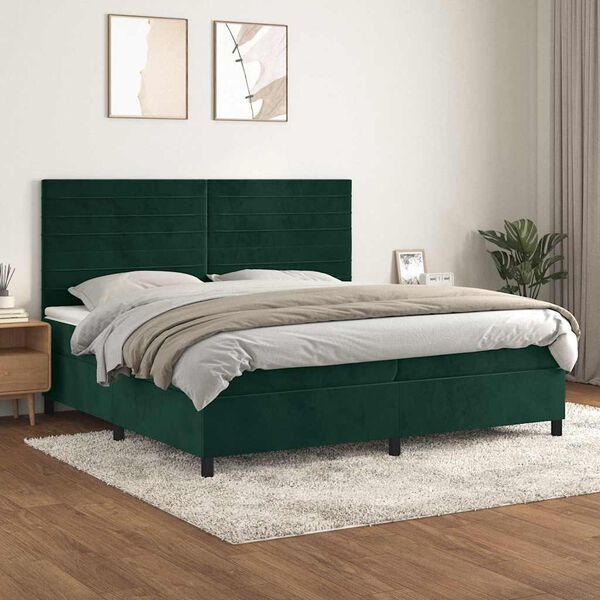 vidaXL Sommier &agrave; lattes de lit et matelas Vert fonc&eacute; 200x200cm Velours