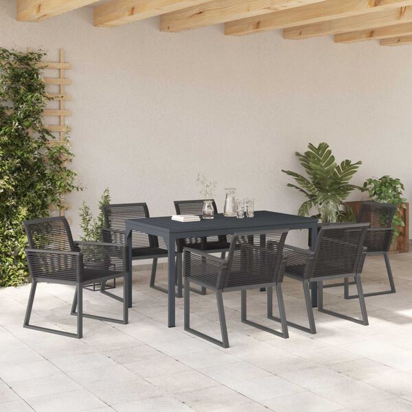 vidaXL Ensemble de salle à manger pour jardin 7 pcs Noir polyrotin