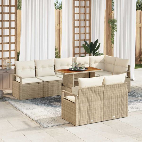 vidaXL Ensemble de canap&eacute; de jardin 9 pcs Beige Poly rotin