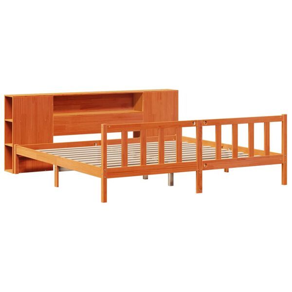 vidaXL Lit biblioth&egrave;que sans matelas cire marron 200x200 cm pin massif