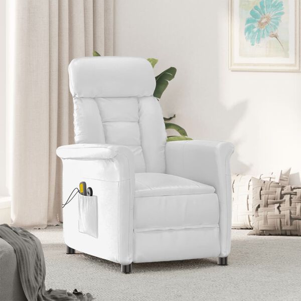 vidaXL Fauteuil de massage &eacute;lectrique Blanc Similicuir