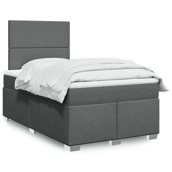vidaXL Sommier &agrave; lattes de lit avec matelas gris fonc&eacute; 120x190cm tissu