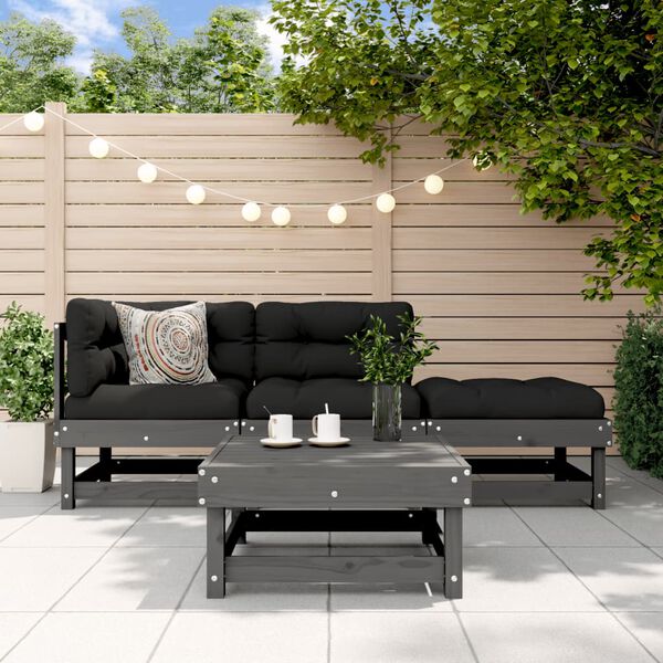 vidaXL Salon de jardin 4 pcs avec coussins gris bois massif
