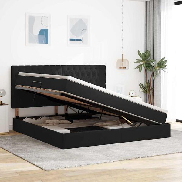 vidaXL Lit avec rangement et matelas Noir 200 x 200 cm Velours