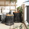 vidaXL Tables d'appoint de jardin 2 pcs dessus en bois noir poly rotin