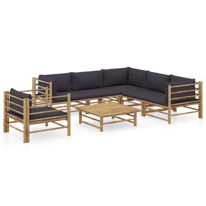 vidaXL Salon de jardin 7 pcs avec coussins gris fonc&eacute; bambou
