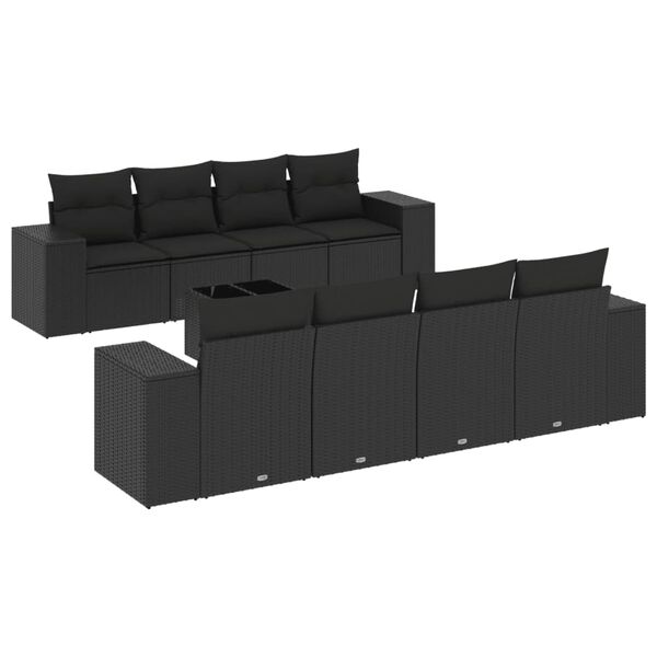 vidaXL Salon de jardin 9 pcs avec coussins noir r&eacute;sine tress&eacute;e