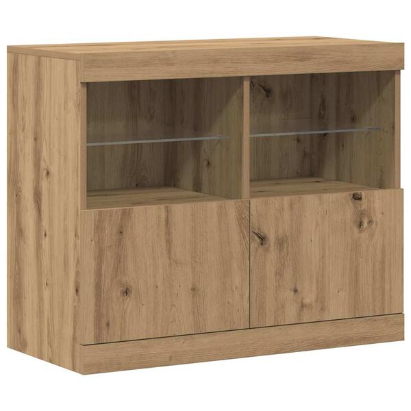 vidaXL Buffet LED Marron 81 x 37 x 66,5 cm Bois d'ing&eacute;nierie