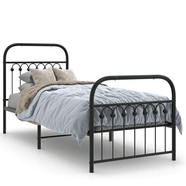 vidaXL Cadre de lit m&eacute;tal sans matelas avec pied de lit noir 75x190 cm