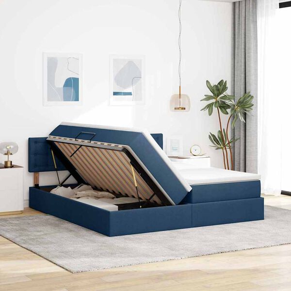 vidaXL Lit de Rangement Bleu 200 x 200 cm Cuir synth&eacute;tique