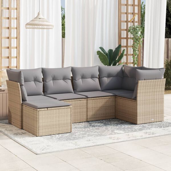 vidaXL Salon de jardin avec coussins 6 pcs beige r&eacute;sine tress&eacute;e
