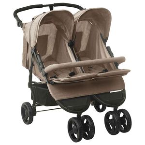 vidaXL Poussette &agrave; deux places Taupe Acier