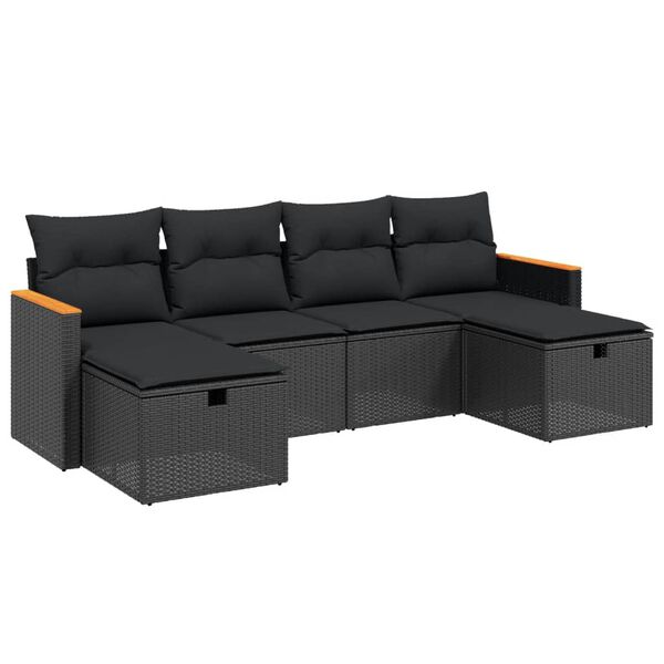 vidaXL Salon de jardin 6 pcs avec coussins noir r&eacute;sine tress&eacute;e