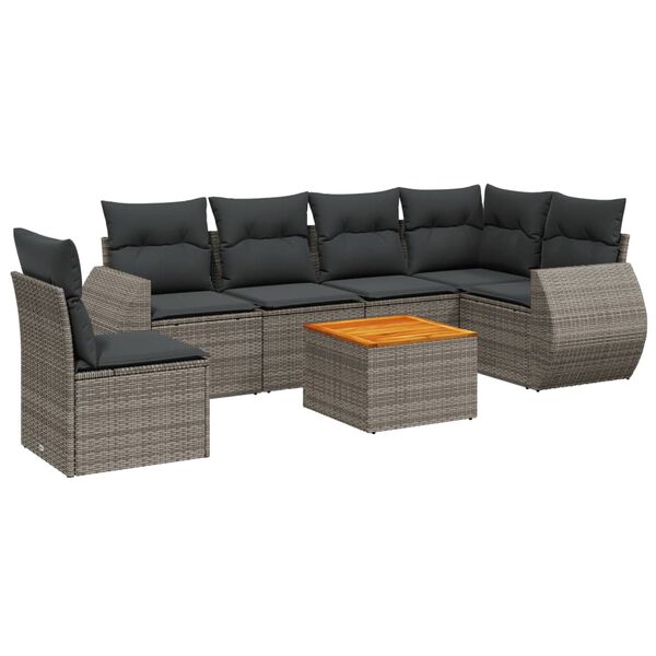 vidaXL Salon de jardin avec coussins 7 pcs gris r&eacute;sine tress&eacute;e