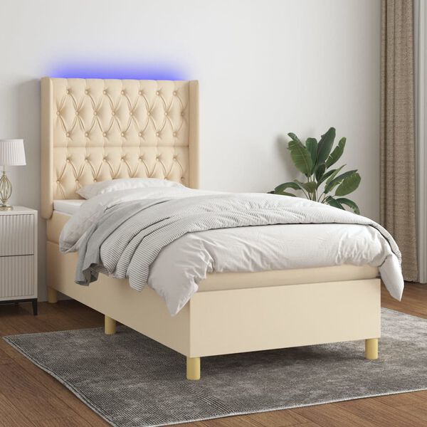 vidaXL Sommier &agrave; lattes de lit matelas et LED Cr&egrave;me 100x200 cm Tissu