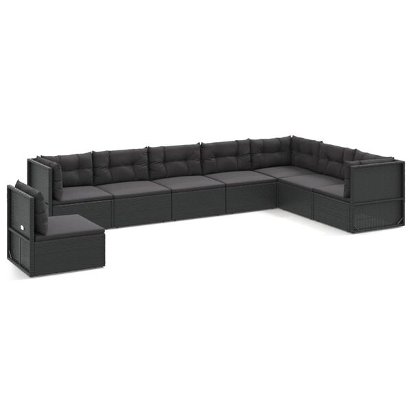 vidaXL Salon de jardin 8 pcs avec coussins noir r&eacute;sine tress&eacute;e