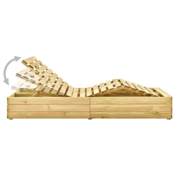 vidaXL Chaise longue double et coussins cr&egrave;me Bois de pin impr&eacute;gn&eacute;