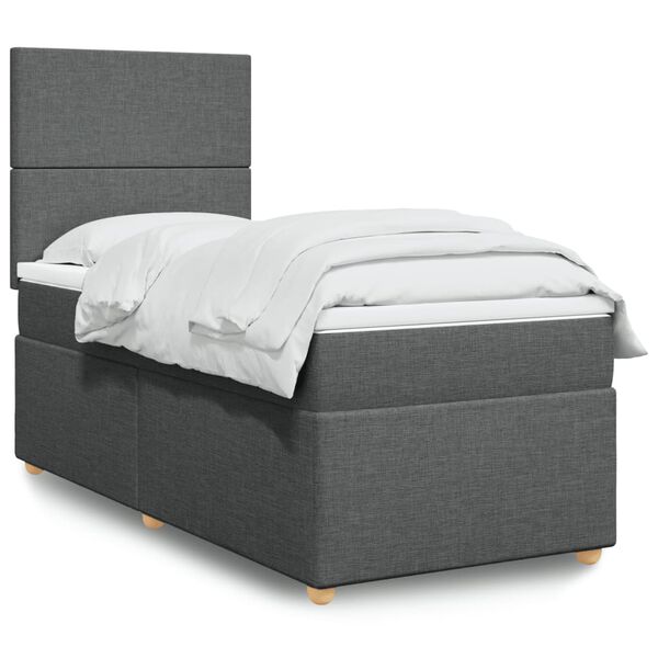 vidaXL Sommier &agrave; lattes de lit avec matelas Gris fonc&eacute; 90x200 cm Tissu