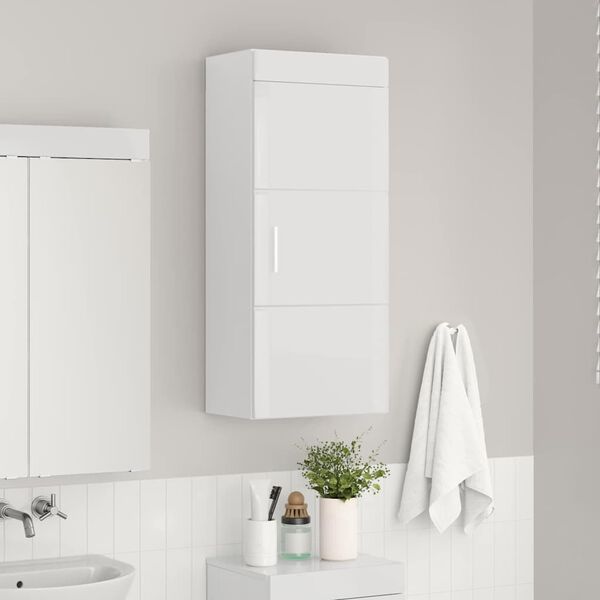 vidaXL Armoire murale de salle de bain avec porte TULUM Blanc brillant