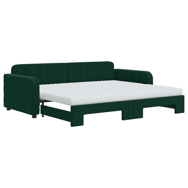 vidaXL Lit de jour avec gigogne et matelas vert fonc&eacute; 90x200cm velours