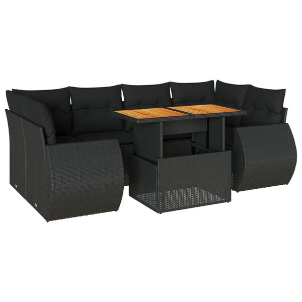 vidaXL Salon de jardin 7 pcs avec coussins noir r&eacute;sine tress&eacute;e