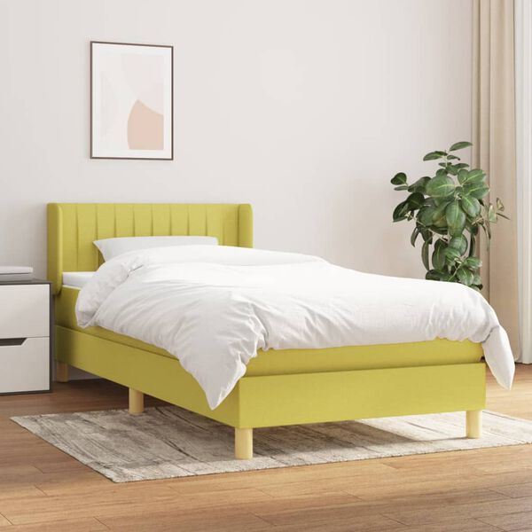 vidaXL Sommier &agrave; lattes de lit avec matelas Vert 90x200 cm Tissu