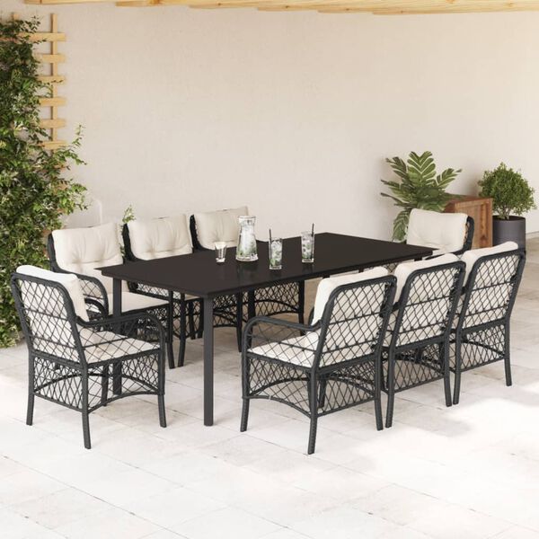 vidaXL Ensemble &agrave; manger de jardin 9pcs coussins noir r&eacute;sine tress&eacute;e