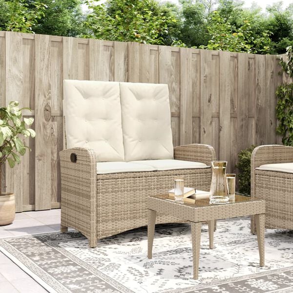 vidaXL Banc inclinable de jardin avec coussins beige r&eacute;sine tress&eacute;e