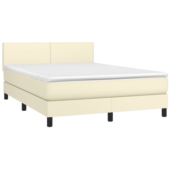 vidaXL Sommier &agrave; lattes de lit avec matelas Cr&egrave;me 140x190cm Similicuir