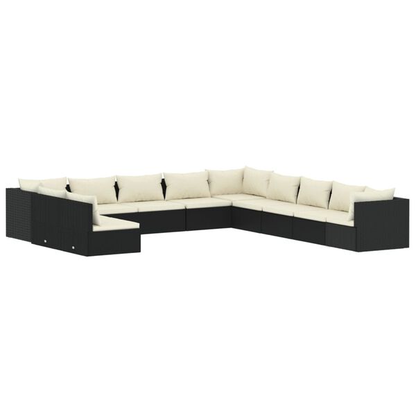 vidaXL Salon de jardin 11 pcs avec coussins noir r&eacute;sine tress&eacute;e