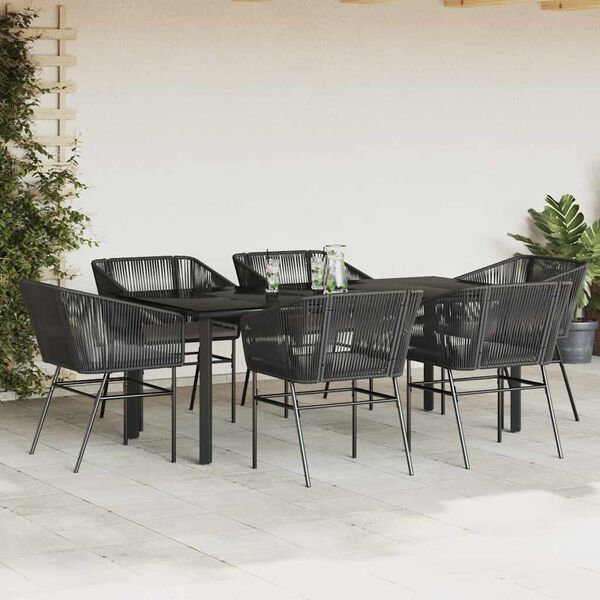 vidaXL Ensemble &agrave; manger de jardin coussins 7pcs noir poly rotin verre