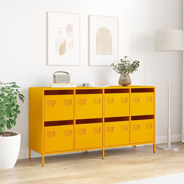 vidaXL Buffet jaune moutarde 135x39x73,5 cm acier laminé à froid
