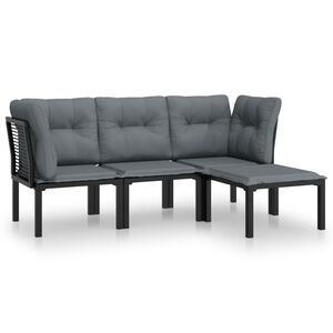 vidaXL Salon de jardin 4 pcs noir et gris r&eacute;sine tress&eacute;e